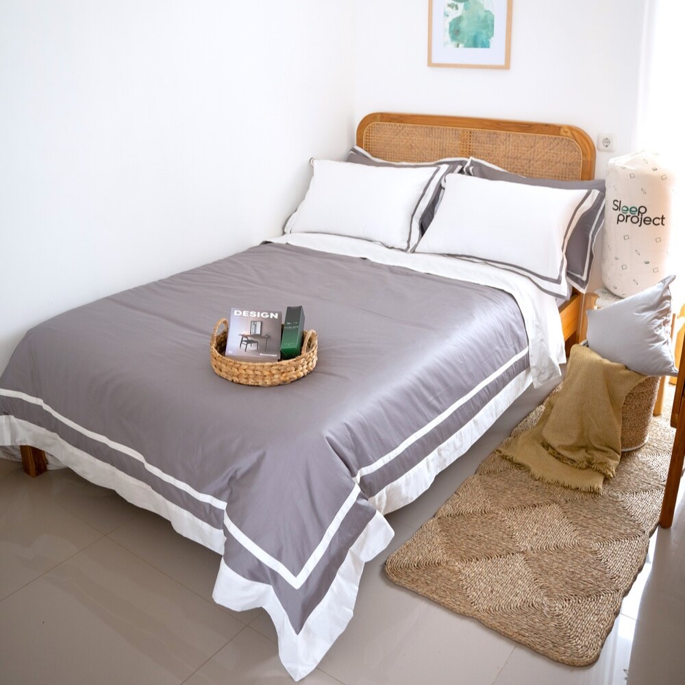 Dark Grey & White Velvet Frame Premium Cotton Bedding Set Sleep