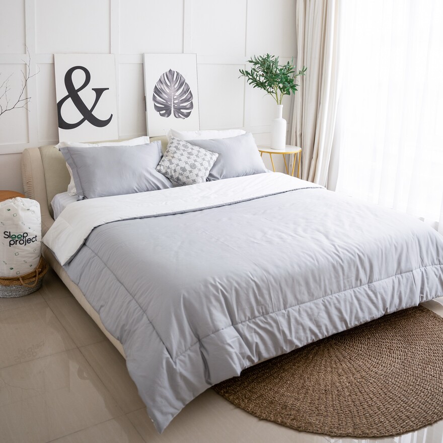 Light Grey & White Premium Cotton Plain Bedding Set Sleep Project