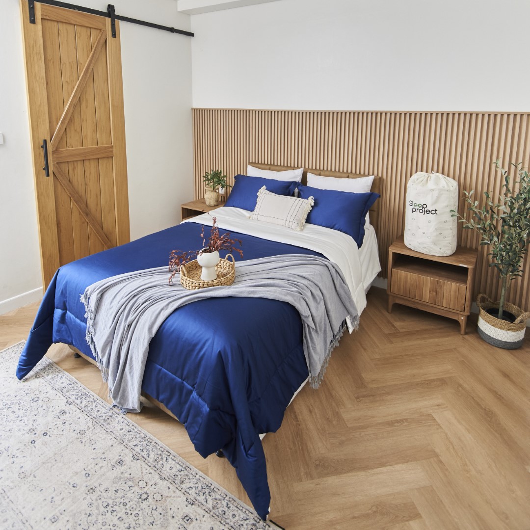 Navy Blue & White Plain Premium Cotton Bedding Set Sleep Project