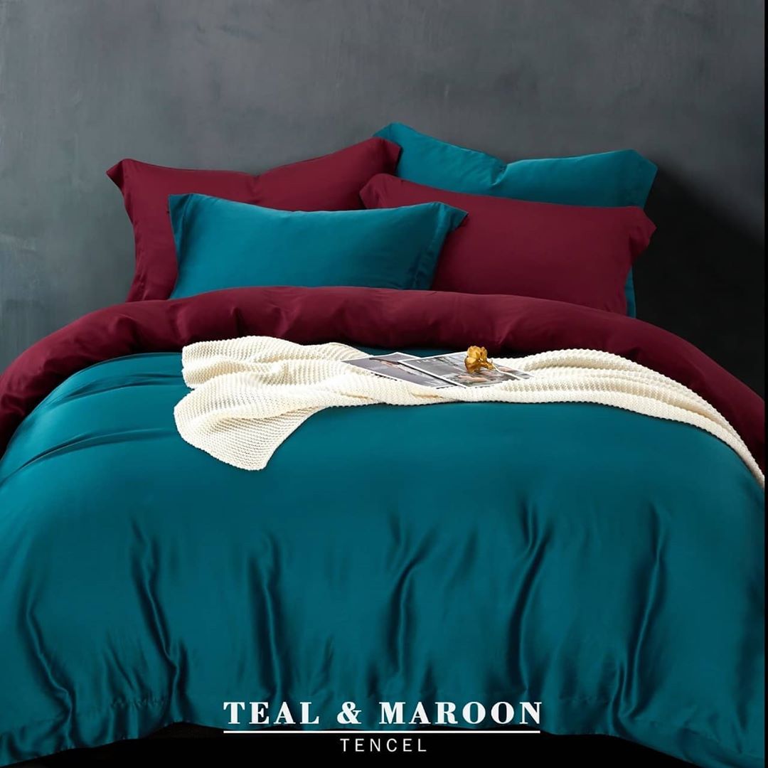 Teal and Maroon Tencel Bedding Set Sleep Project Indonesia